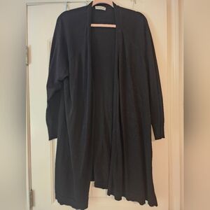 Retrology Long Black Open Front Cardigan Soft Stretchy Sz 1X Minimalist Goth